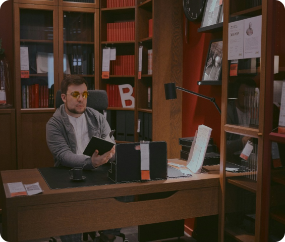 Person in library